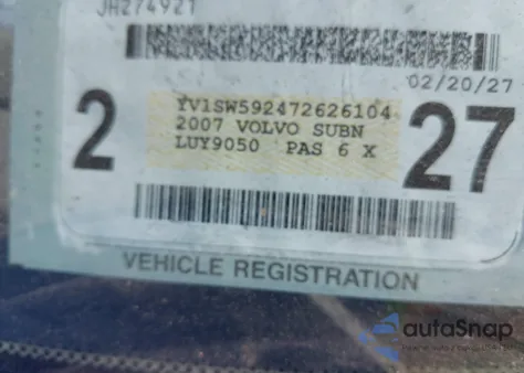 2007 Volvo V70 2.5T z USA, uszkodzony, nr VIN YV1SW592472626104